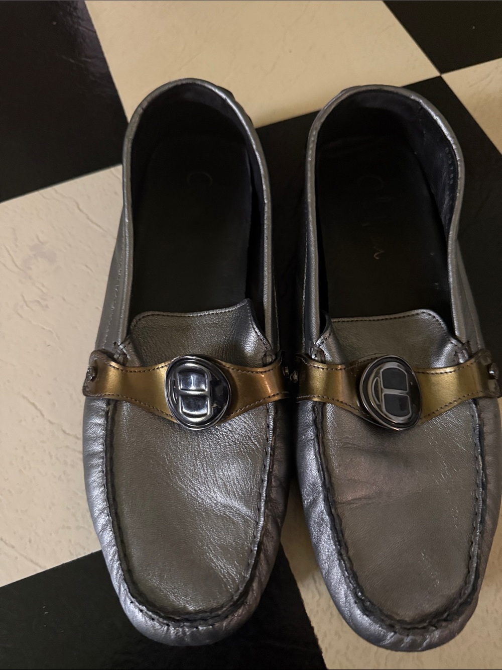 Cole Haan Metallic Gray Slip-On Driving Moccasin with Bridle Detail